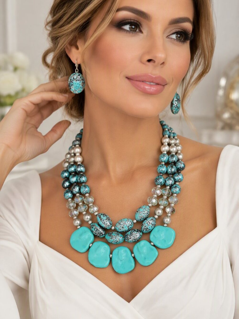 Southwestern Turquoise Statement Necklace & Earring Set